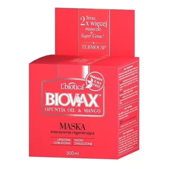 BIOVAX Opuntia Oil & Mango Maska Intensywnie Regenerująca 500ml - L'Biotica