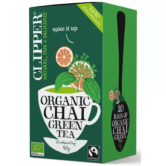 Herbata zielona Chai z cynamonem i kardamonem Fair Trade BIO 20x2g 40g - Clipper