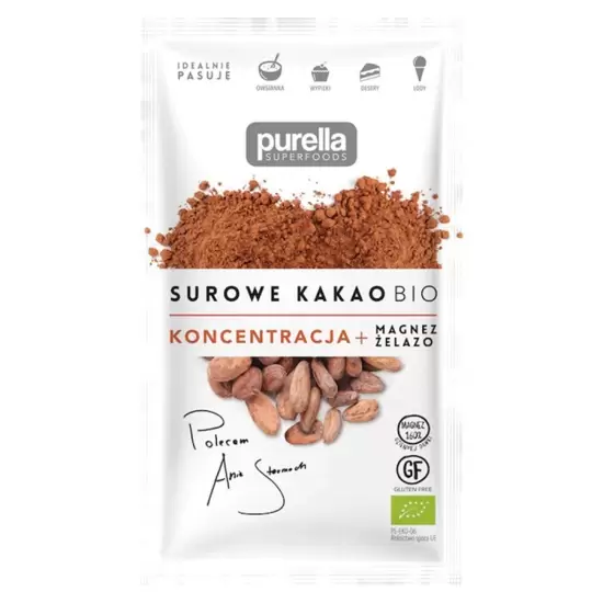 Surowe kruszone ziarna kakao Superfoods BIO, 21g - Purella