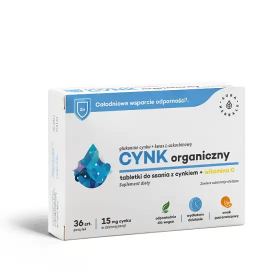 Cynk organiczny (15mg) + witamina C - pastylki do ssania 36szt - Aura Herbals