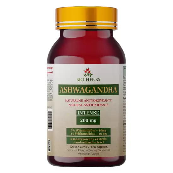 Ashwaganda 1 200 mg witanolidów 120 kapsułek. Ekstrakt standaryzowany na 5% witanolidów - Bio Herbs